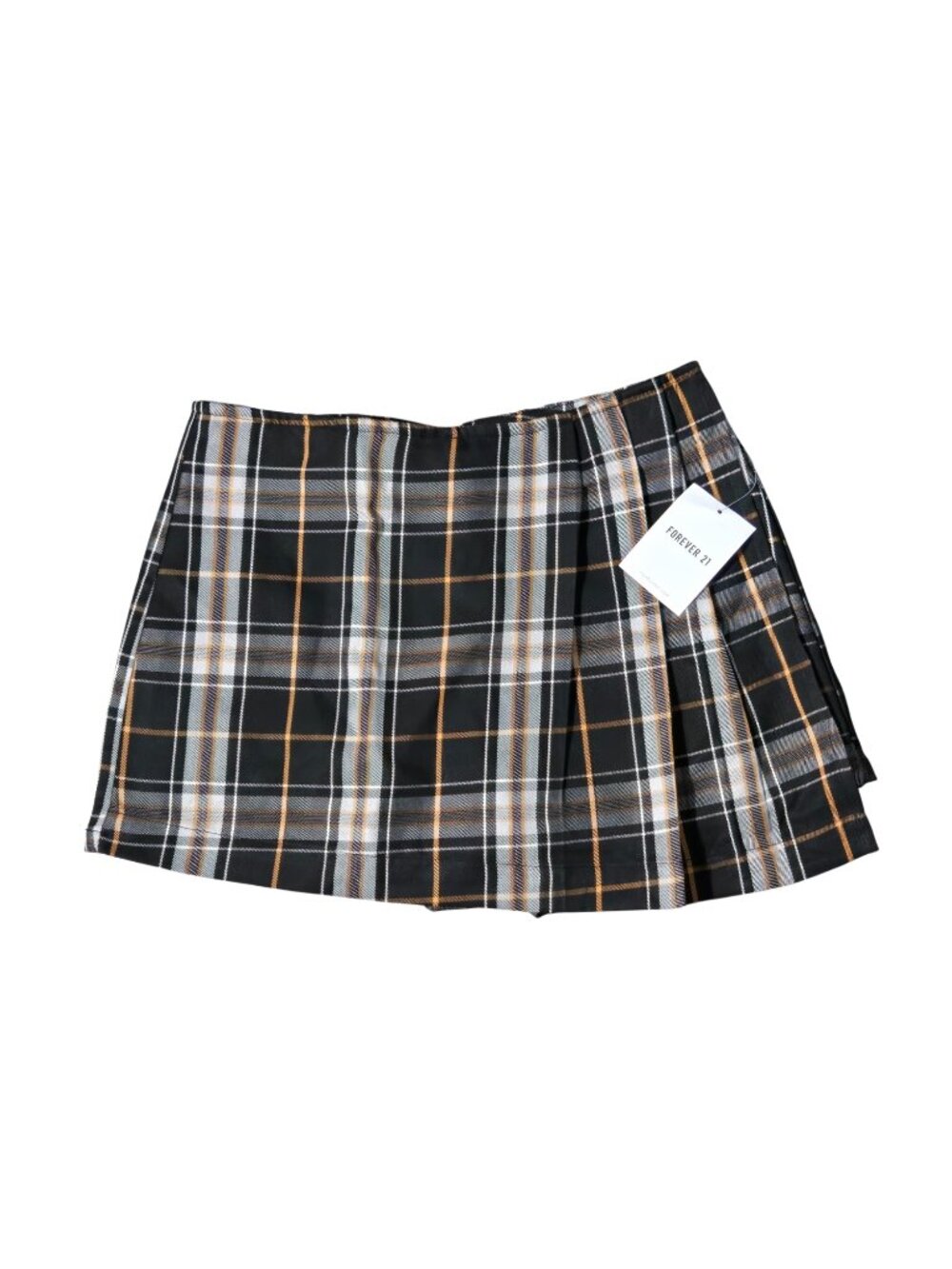 NWT | Forever 21 Black & Yellow Plaid Pleated Mini Skort | Small